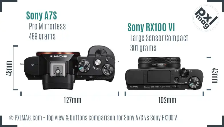 Sony A7S vs Sony RX100 VI top view buttons comparison