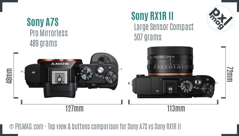 Sony A7S vs Sony RX1R II top view buttons comparison