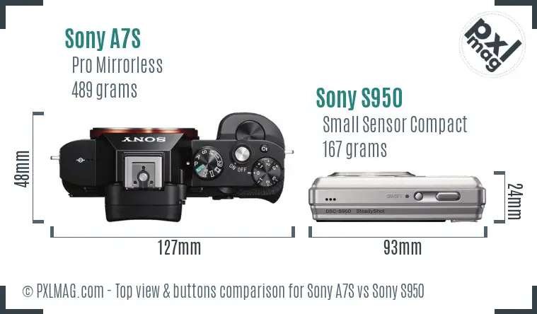 Sony A7S vs Sony S950 top view buttons comparison