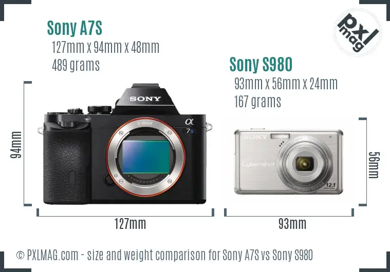 Sony A7S vs Sony S980 size comparison