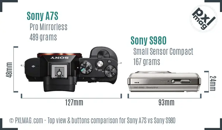 Sony A7S vs Sony S980 top view buttons comparison