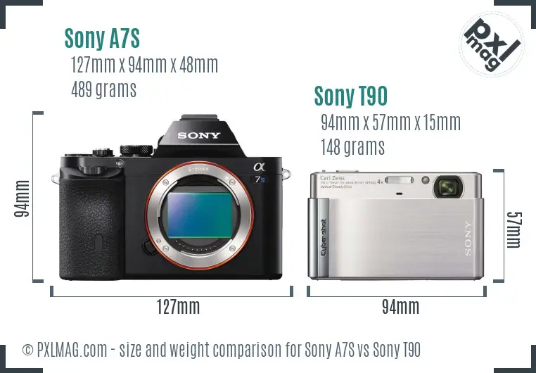 Sony A7S vs Sony T90 size comparison