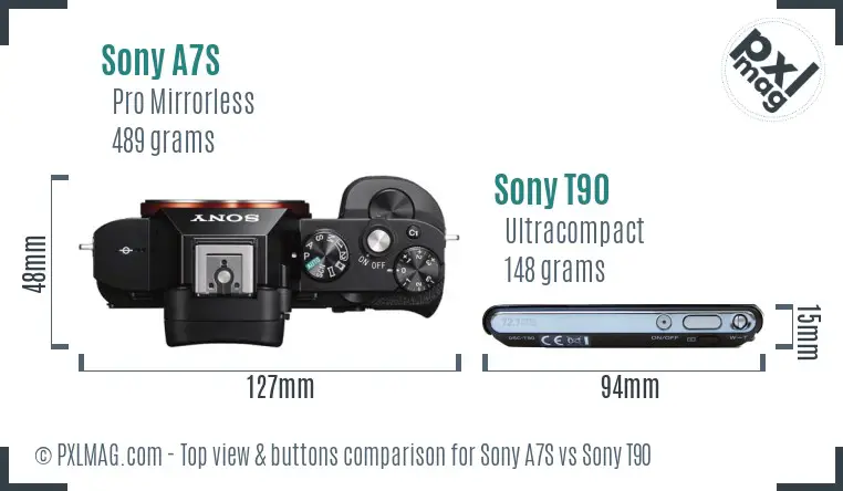 Sony A7S vs Sony T90 top view buttons comparison