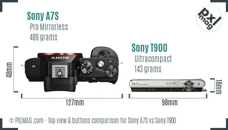 Sony A7S vs Sony T900 top view buttons comparison