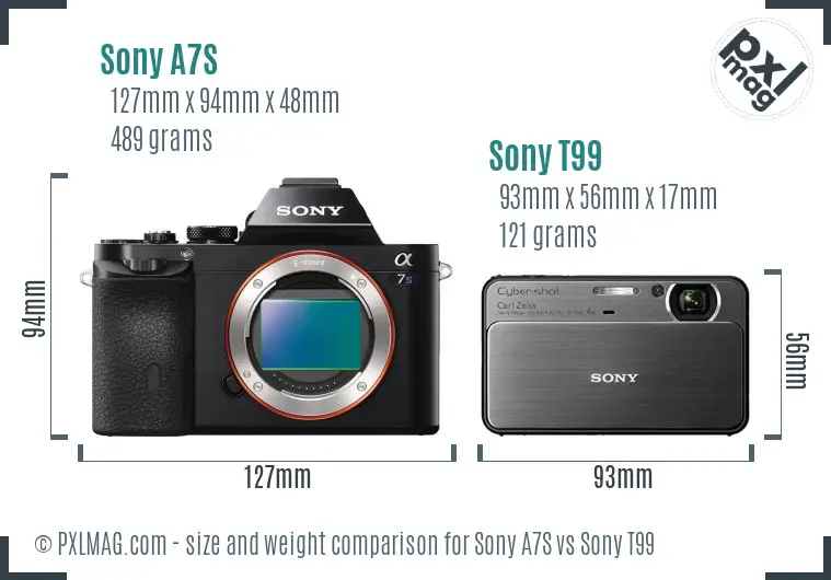 Sony A7S vs Sony T99 size comparison