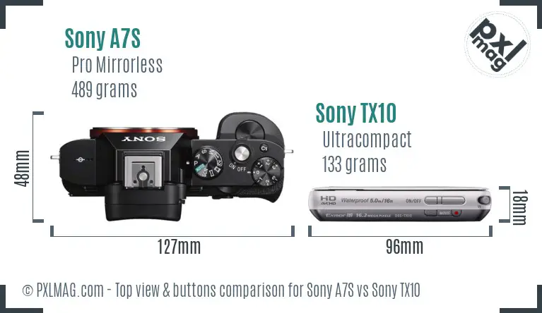 Sony A7S vs Sony TX10 top view buttons comparison