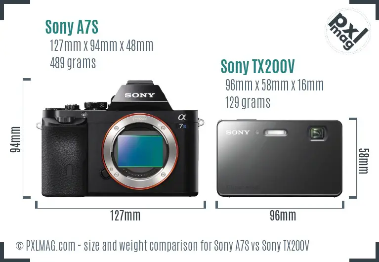 Sony A7S vs Sony TX200V size comparison