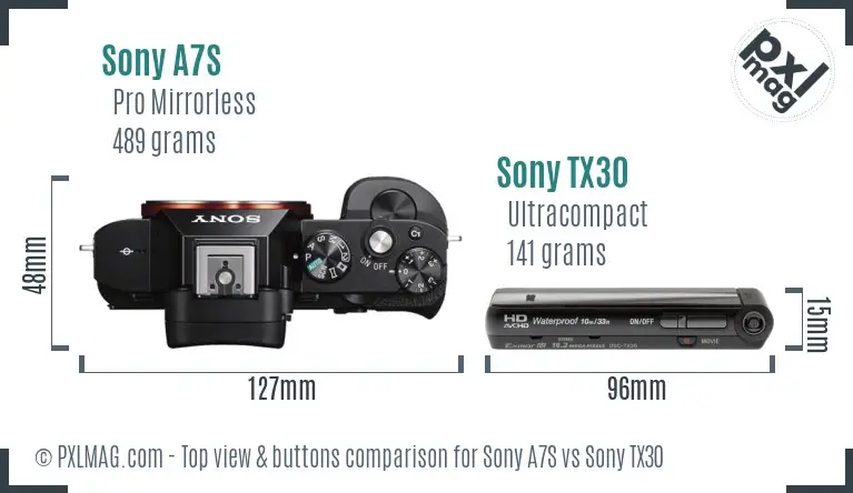 Sony A7S vs Sony TX30 top view buttons comparison