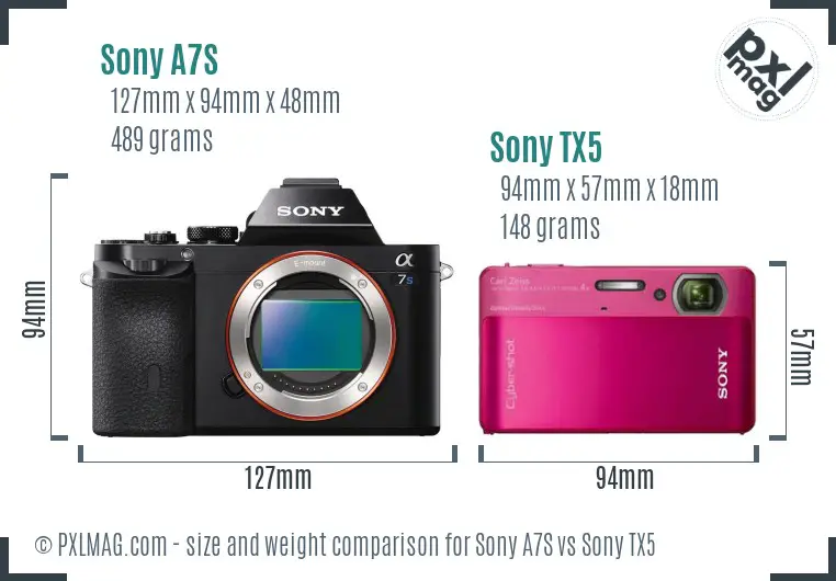 Sony A7S vs Sony TX5 size comparison