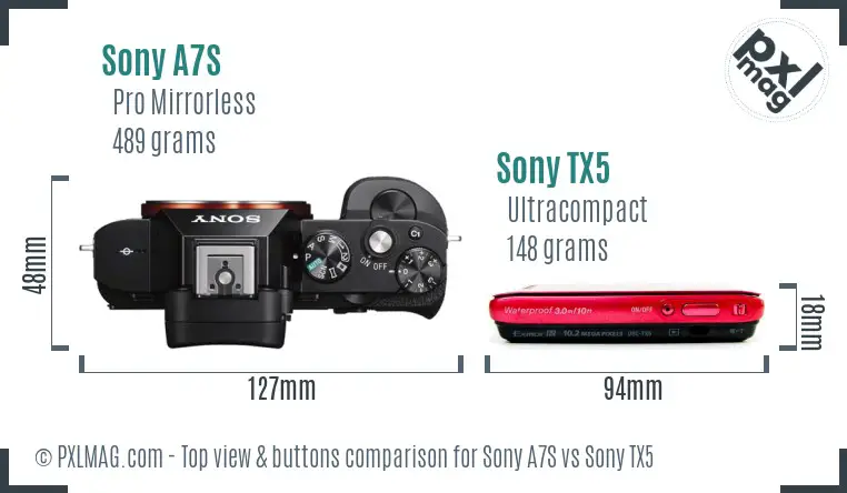 Sony A7S vs Sony TX5 top view buttons comparison