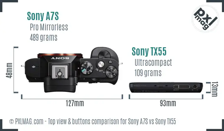 Sony A7S vs Sony TX55 top view buttons comparison