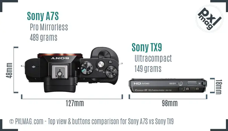 Sony A7S vs Sony TX9 top view buttons comparison
