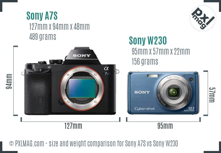 Sony A7S vs Sony W230 size comparison