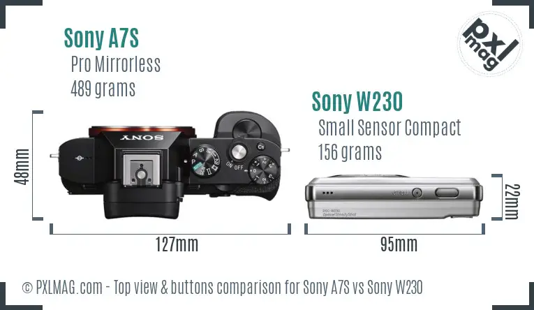 Sony A7S vs Sony W230 top view buttons comparison