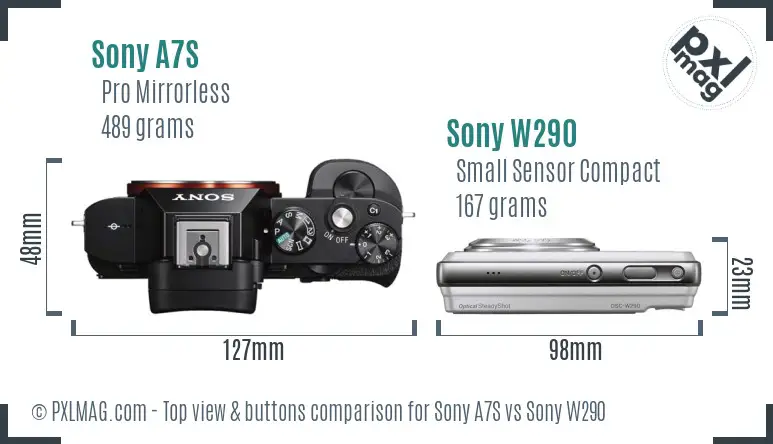 Sony A7S vs Sony W290 top view buttons comparison