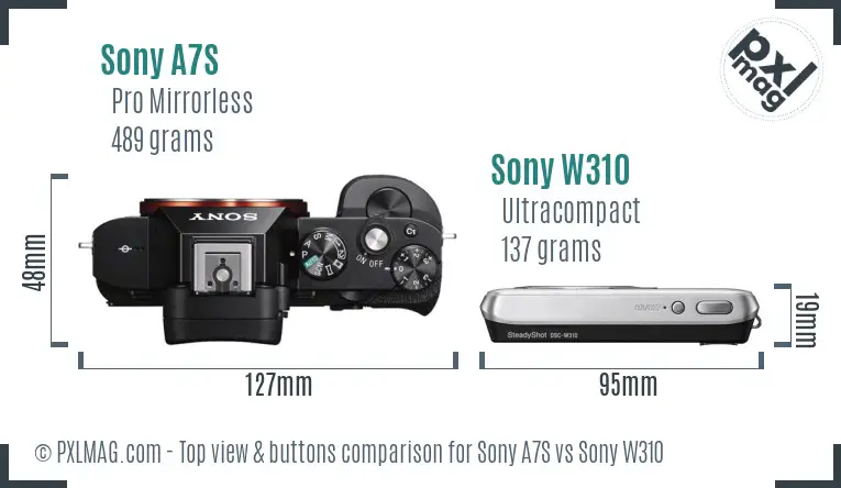 Sony A7S vs Sony W310 top view buttons comparison