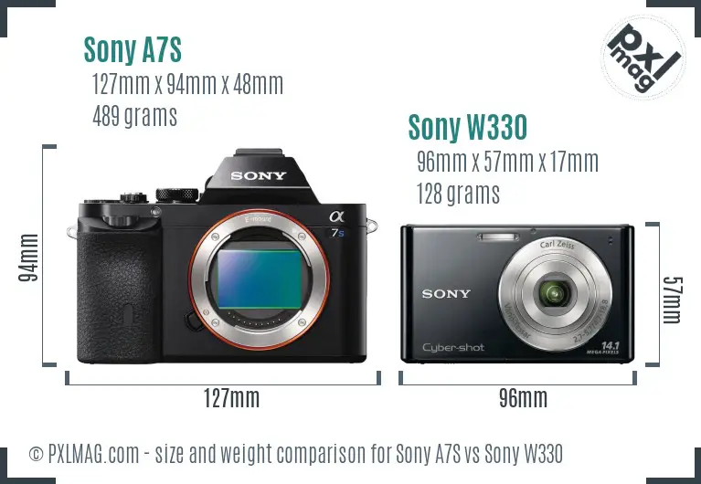 Sony A7S vs Sony W330 size comparison