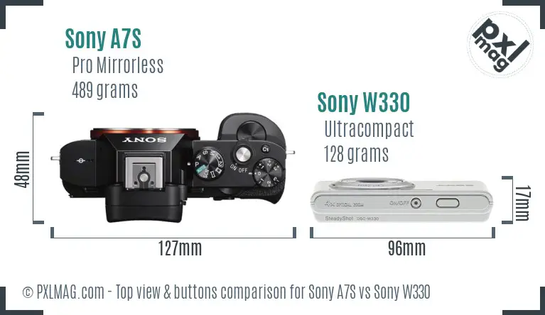 Sony A7S vs Sony W330 top view buttons comparison