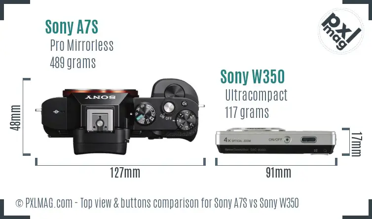 Sony A7S vs Sony W350 top view buttons comparison