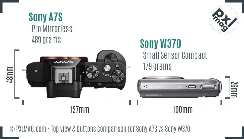 Sony A7S vs Sony W370 top view buttons comparison