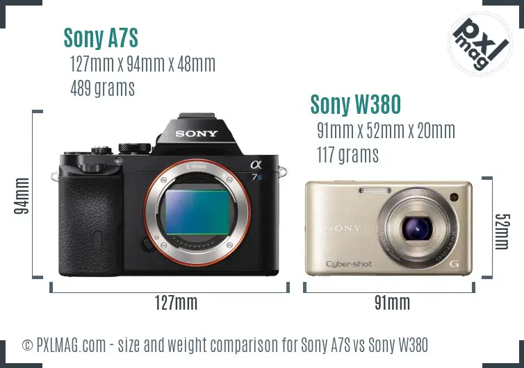 Sony A7S vs Sony W380 size comparison