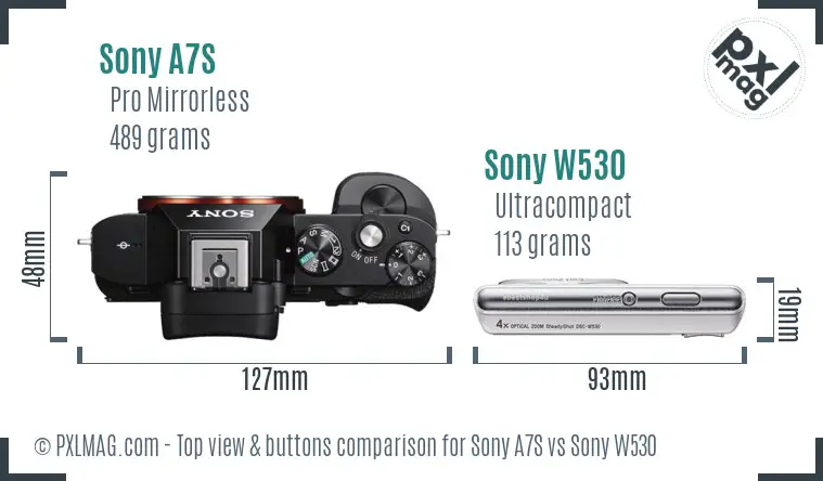 Sony A7S vs Sony W530 top view buttons comparison