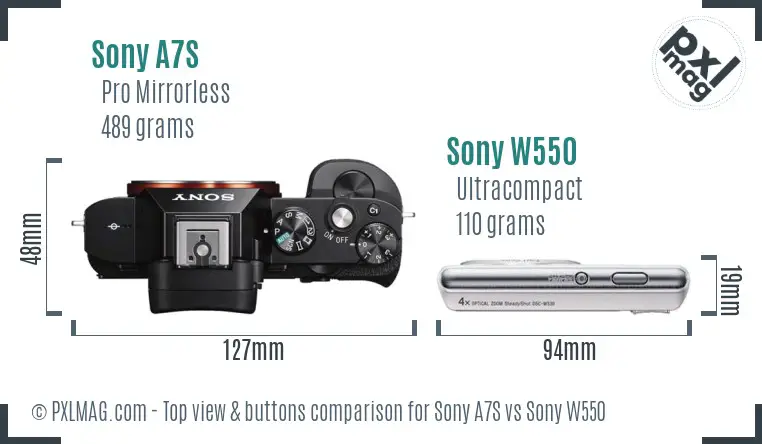 Sony A7S vs Sony W550 top view buttons comparison