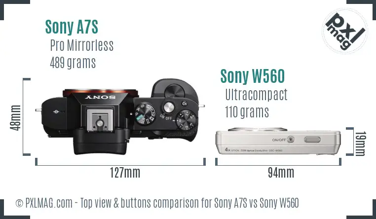 Sony A7S vs Sony W560 top view buttons comparison