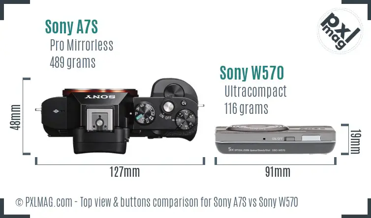 Sony A7S vs Sony W570 top view buttons comparison