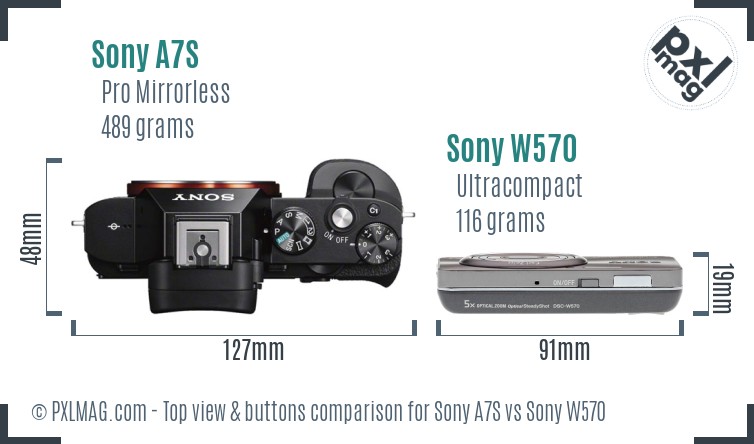 Sony A7S vs Sony W570 top view buttons comparison