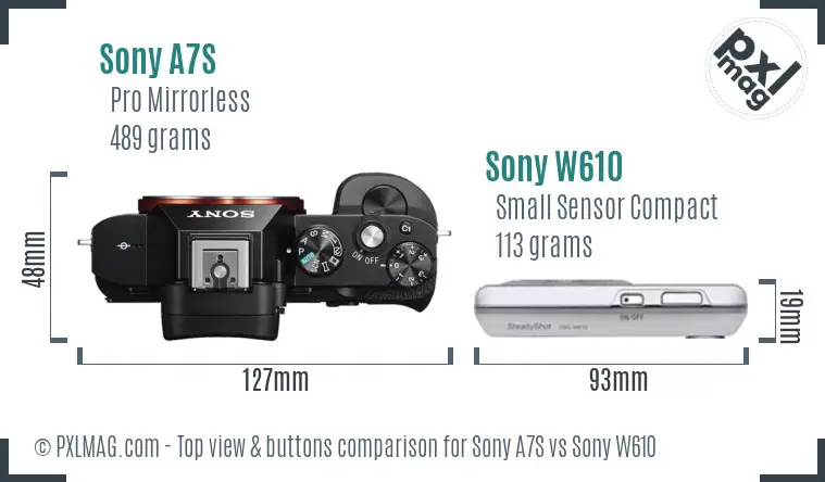 Sony A7S vs Sony W610 top view buttons comparison