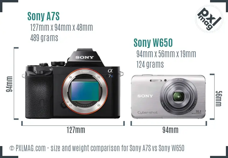 Sony A7S vs Sony W650 size comparison