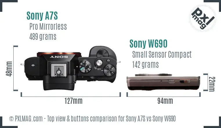 Sony A7S vs Sony W690 top view buttons comparison