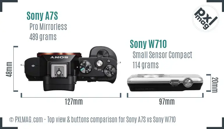 Sony A7S vs Sony W710 top view buttons comparison