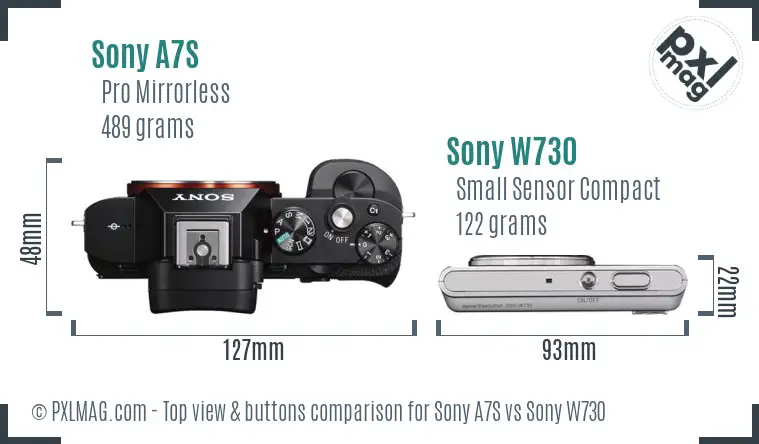 Sony A7S vs Sony W730 top view buttons comparison