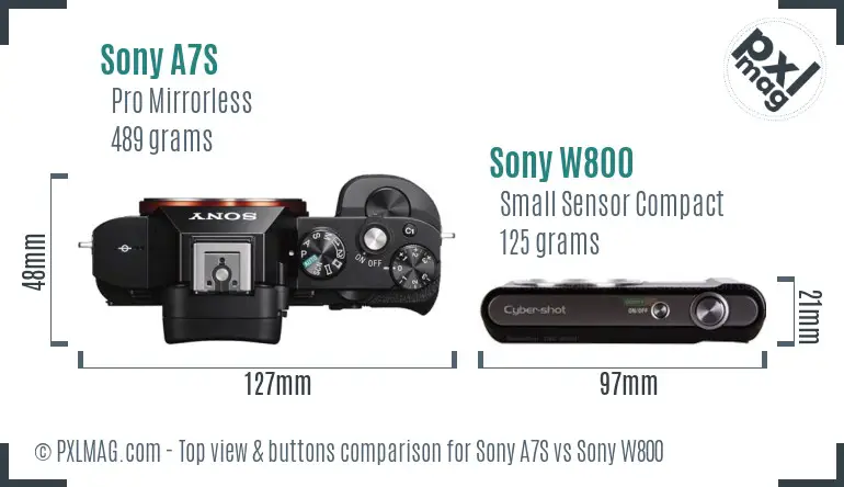 Sony A7S vs Sony W800 top view buttons comparison Sony A7S vs Sony W800 top view buttons comparison