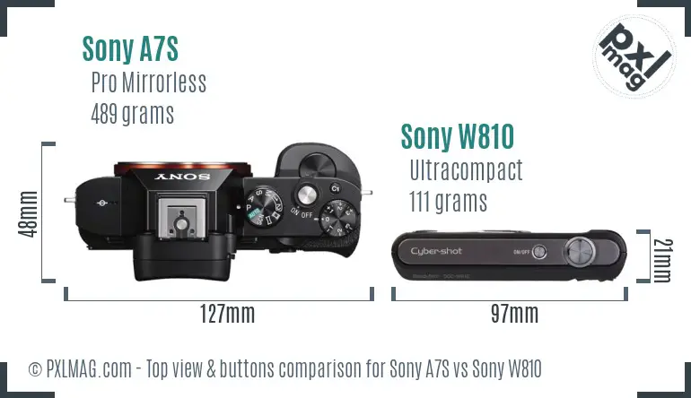 Sony A7S vs Sony W810 top view buttons comparison