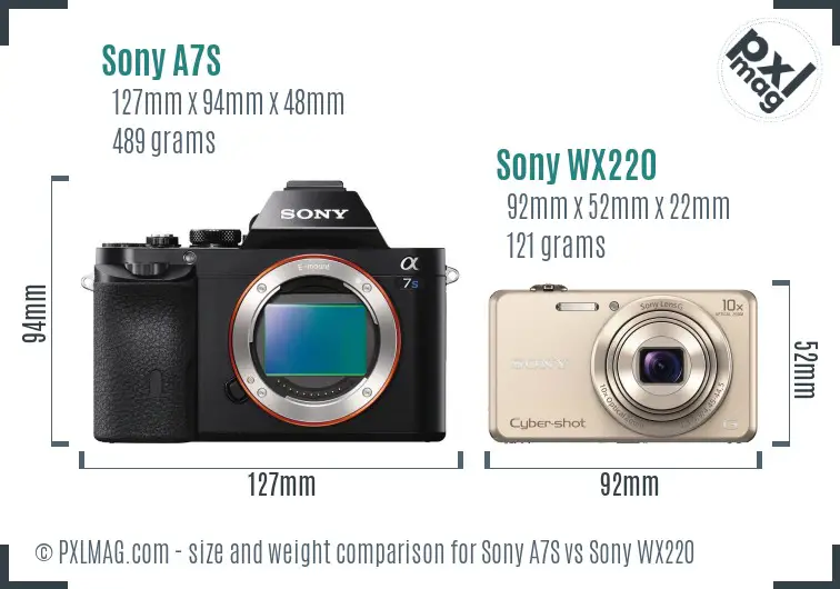 Sony A7S vs Sony WX220 size comparison