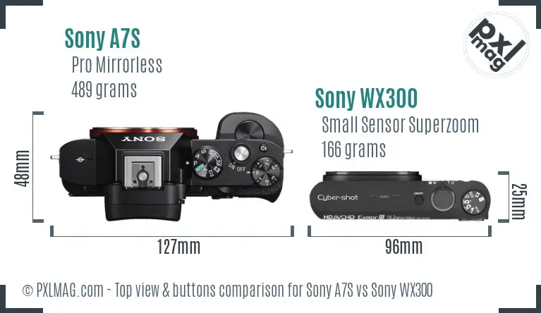 Sony A7S vs Sony WX300 top view buttons comparison