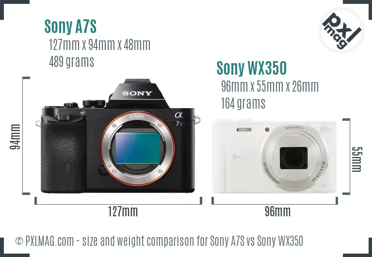 Sony A7S vs Sony WX350 size comparison