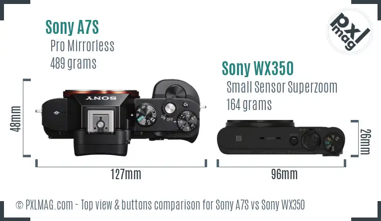 Sony A7S vs Sony WX350 top view buttons comparison