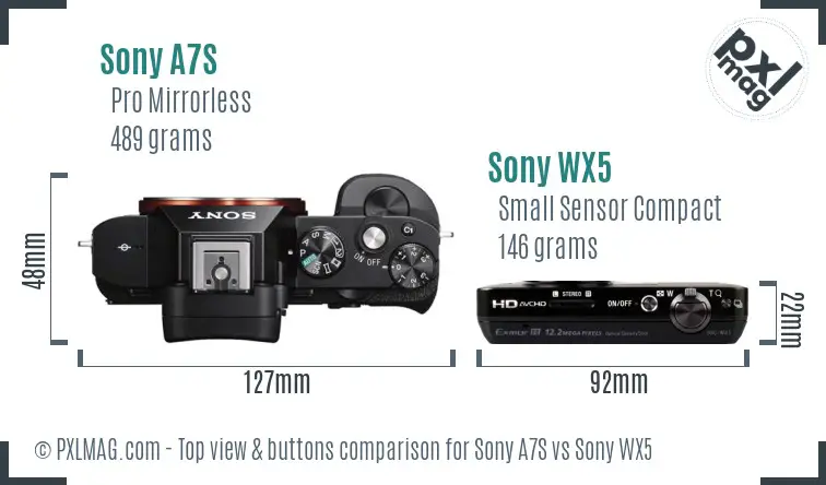 Sony A7S vs Sony WX5 top view buttons comparison Sony A7S vs Sony WX5 top view buttons comparison