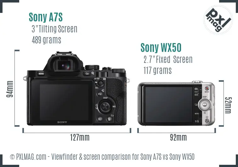 Sony A7S vs Sony WX50 Screen and Viewfinder comparison