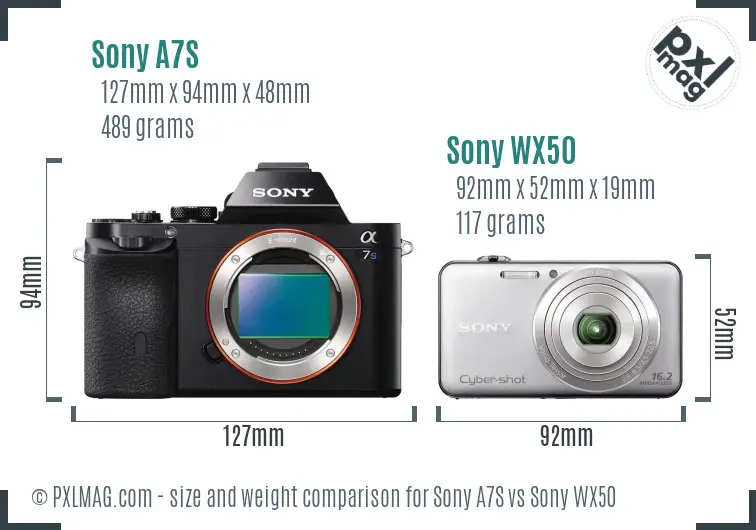 Sony A7S vs Sony WX50 size comparison