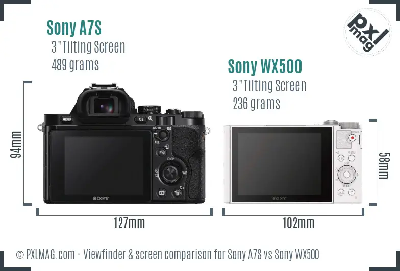 Sony A7S vs Sony WX500 Screen and Viewfinder comparison