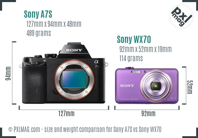 Sony A7S vs Sony WX70 size comparison
