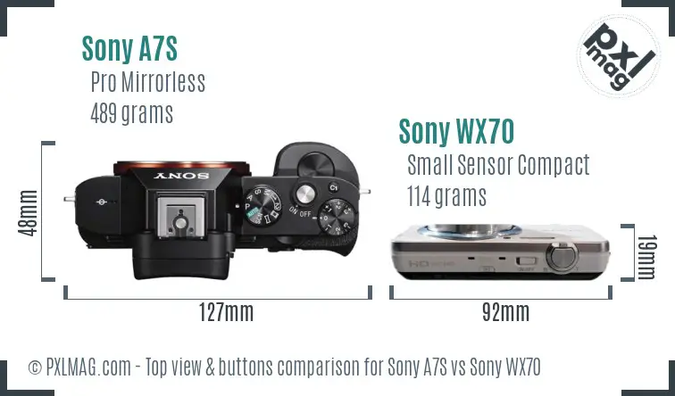 Sony A7S vs Sony WX70 top view buttons comparison Sony A7S vs Sony WX70 top view buttons comparison