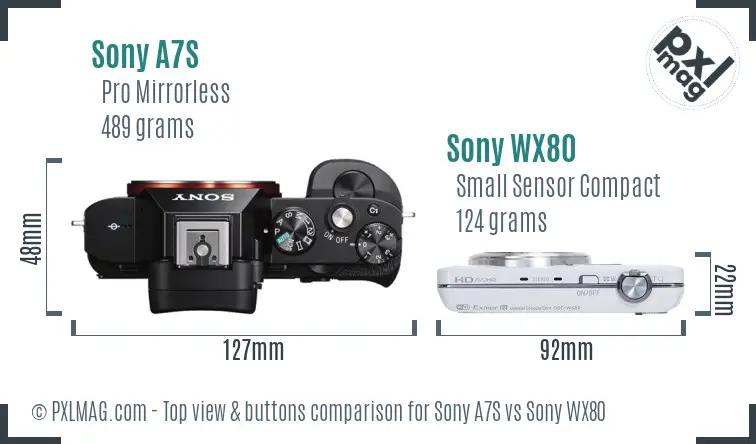 Sony A7S vs Sony WX80 top view buttons comparison