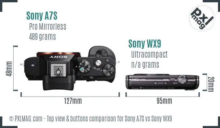 Sony A7S vs Sony WX9 top view buttons comparison