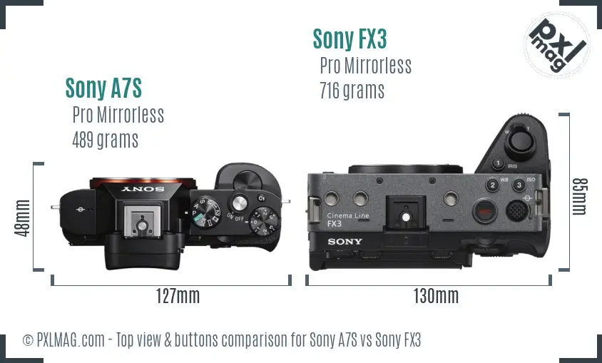 Sony A7S vs Sony FX3 top view buttons comparison